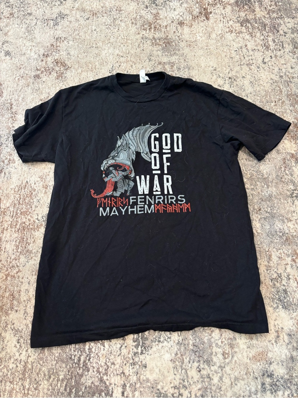 Next Level Apparel Black God of War Fenrir Graphic Tee with White and Red Print